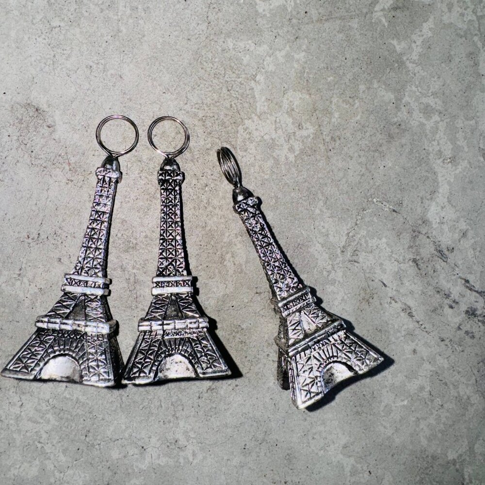 3x Eiffel Tower Sterling Silver Oxidized Tall in France Three Dimensional Charm